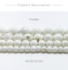 4/6/8/10mm Dyed White Howlite Faceted Round Beads