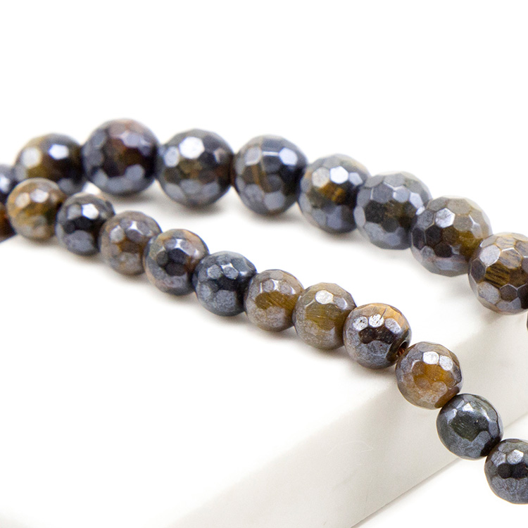 Yellow Tigereye with Luster Faceted Round Beads