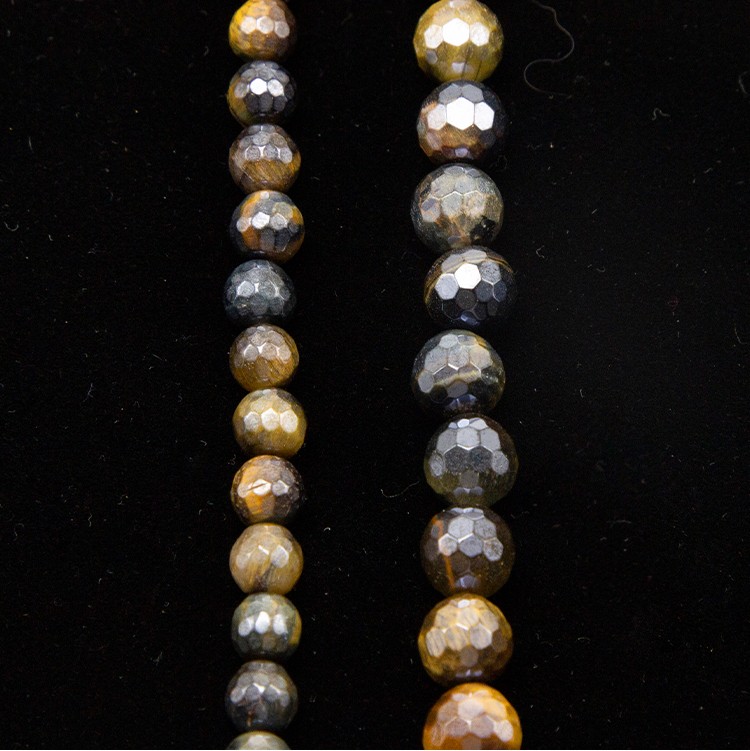 Yellow Tigereye with Luster Faceted Round Beads
