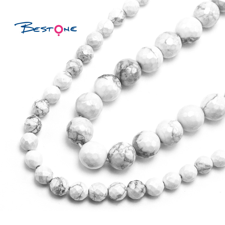 White Howlite with Luster Faceted Round Beads