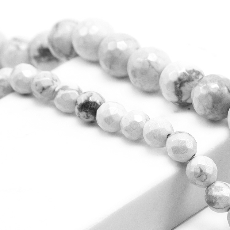 White Howlite with Luster Faceted Round Beads