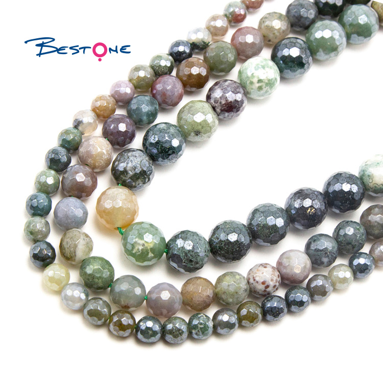 Indian Agate with Luster Faceted Round Beads