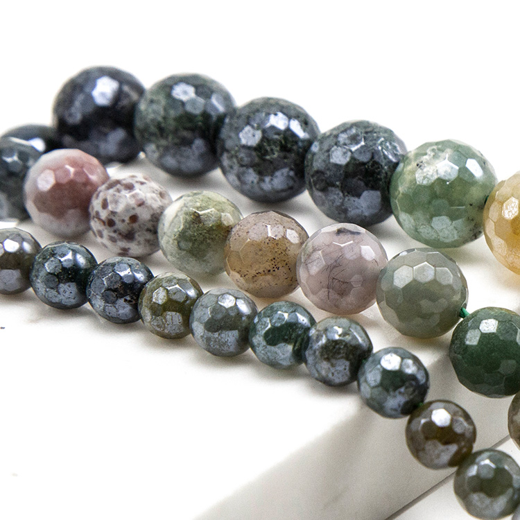 Indian Agate with Luster Faceted Round Beads