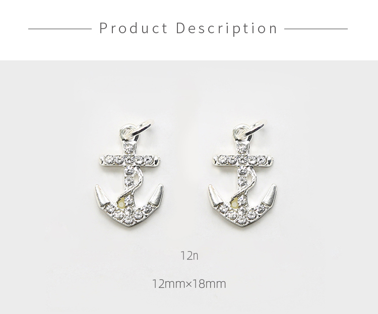 Anchor w/Rhinestones Silver Plated Charm