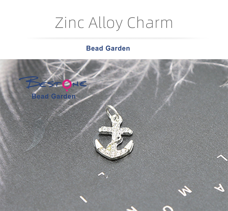 Anchor w/Rhinestones Silver Plated Charm