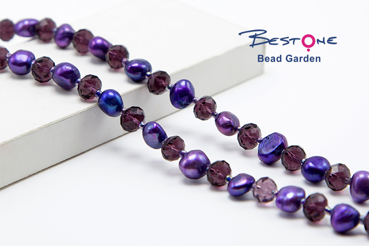 Purple Faceted Rondelle Glass Beads and Dyed Pearl Beads