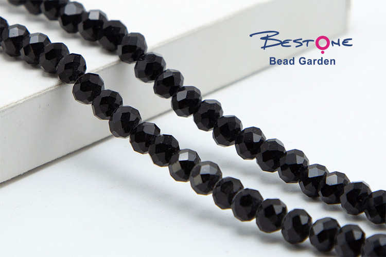 Black Faceted Rondelle Glass Beads