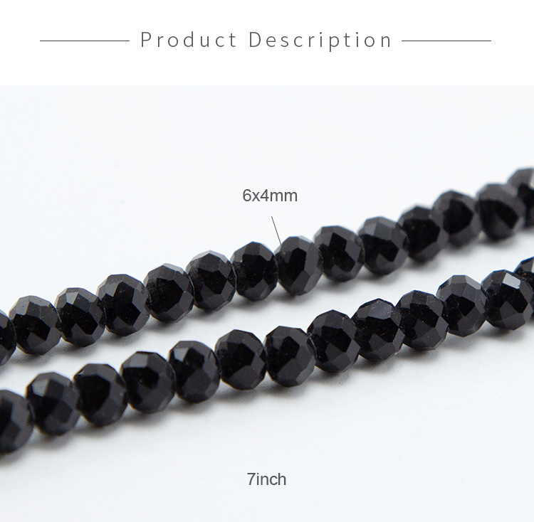 Black Faceted Rondelle Glass Beads