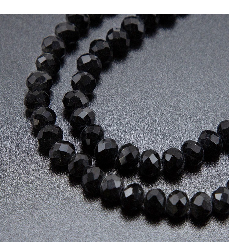 Black Faceted Rondelle Glass Beads