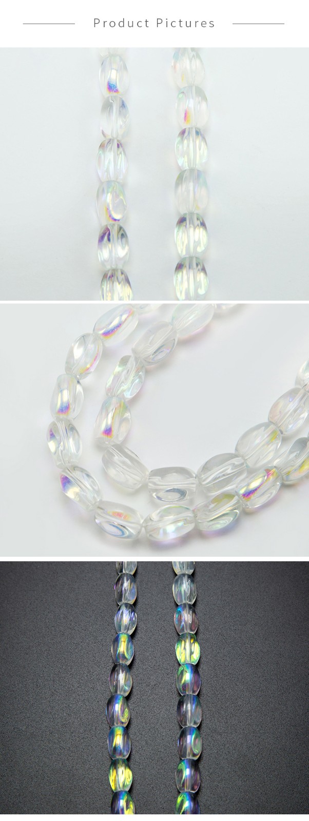 Transparent and AB Iris Glass Beads Twist Beads
