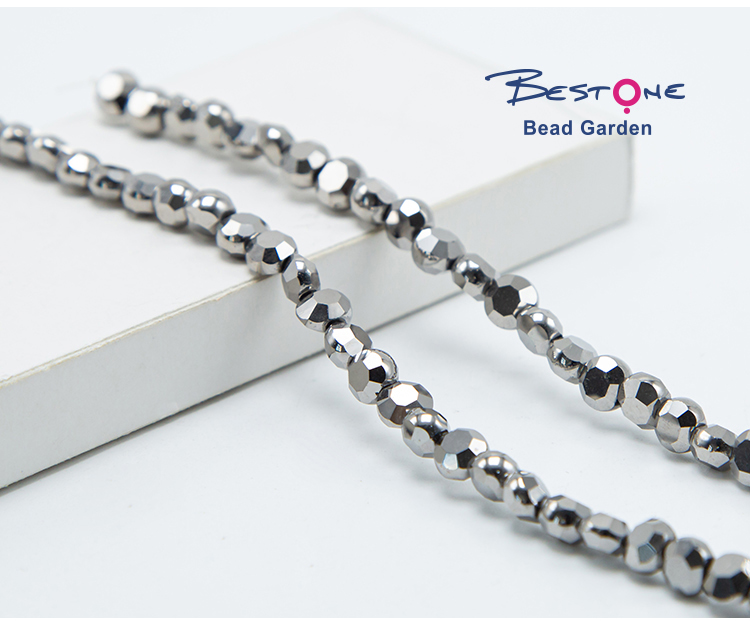 Silver Glass Beads Faceted Lentil Beads