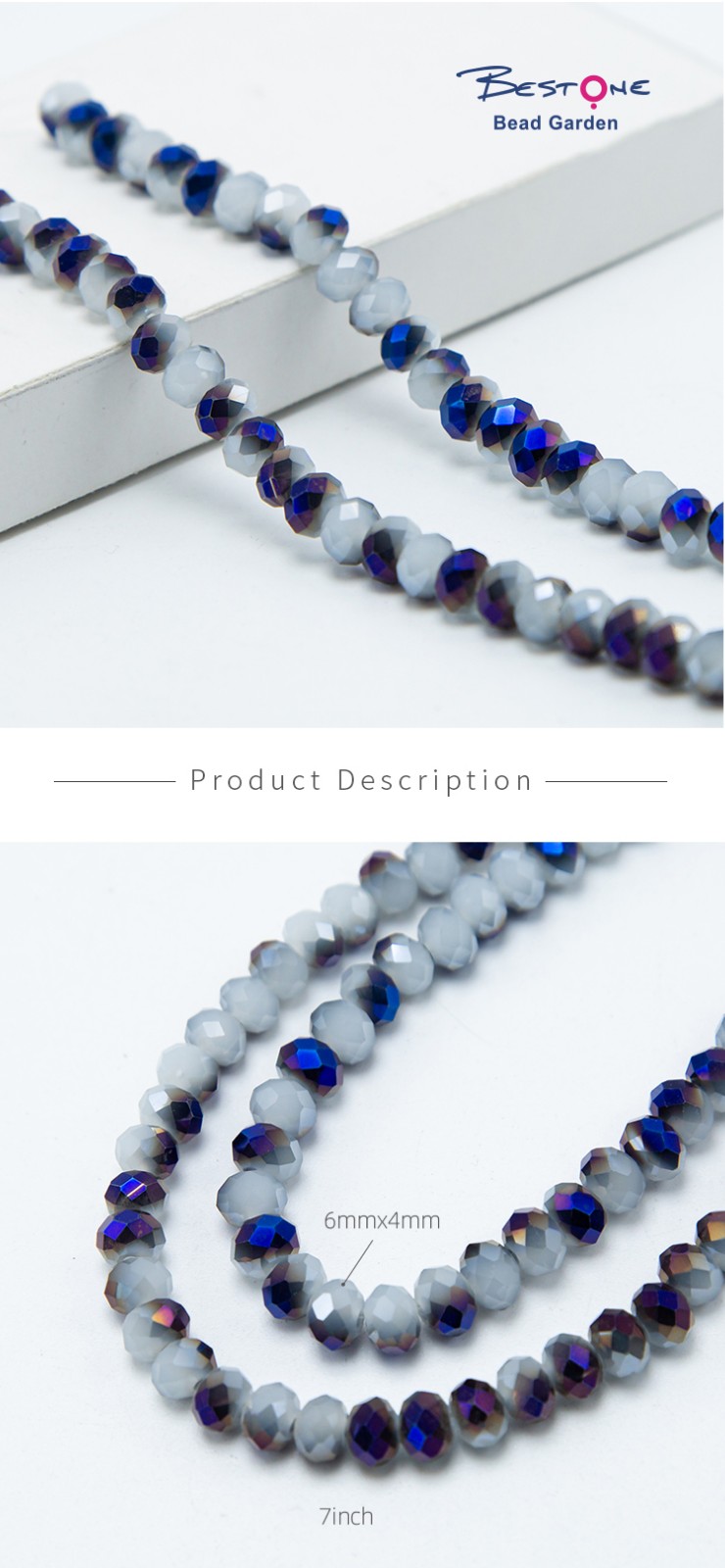 Half  Blue Plated Faceted Rondelle Glass Beads