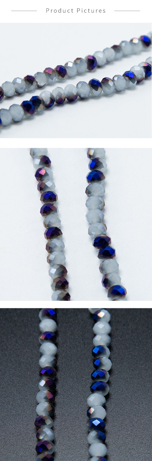 Half  Blue Plated Faceted Rondelle Glass Beads