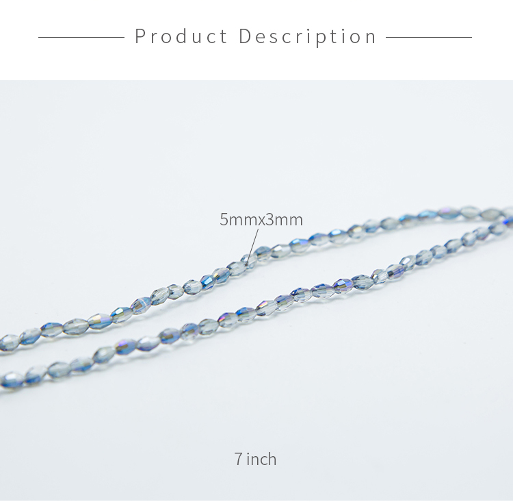 Faceted Oval Glass Beads  Gray with  Half Blue Plated Glass Beads