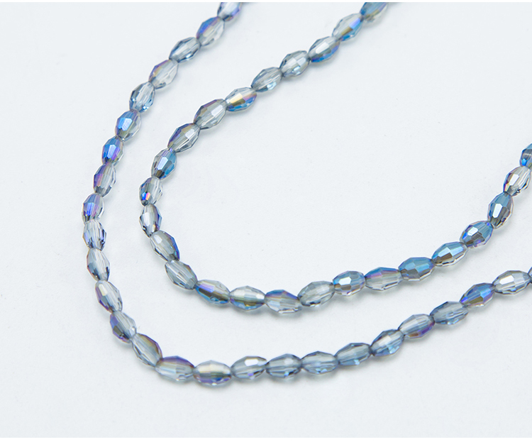 Faceted Oval Glass Beads  Gray with  Half Blue Plated Glass Beads