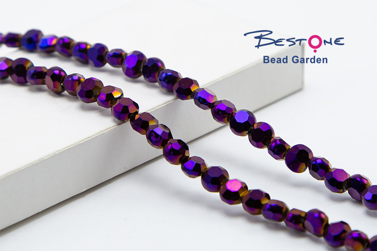 Purple Glass Beads Faceted Lentil Beads