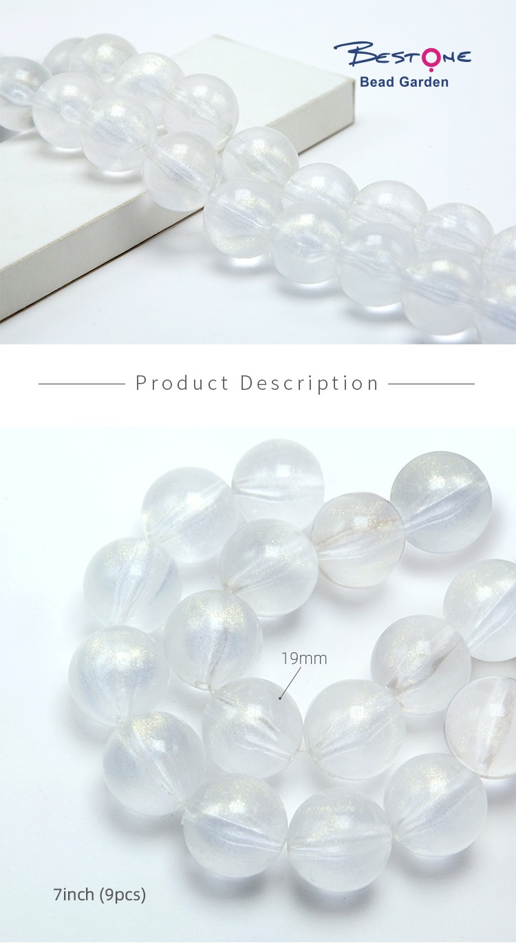 Round Acrylic Beads White with Gold Spot Luster Round Beads