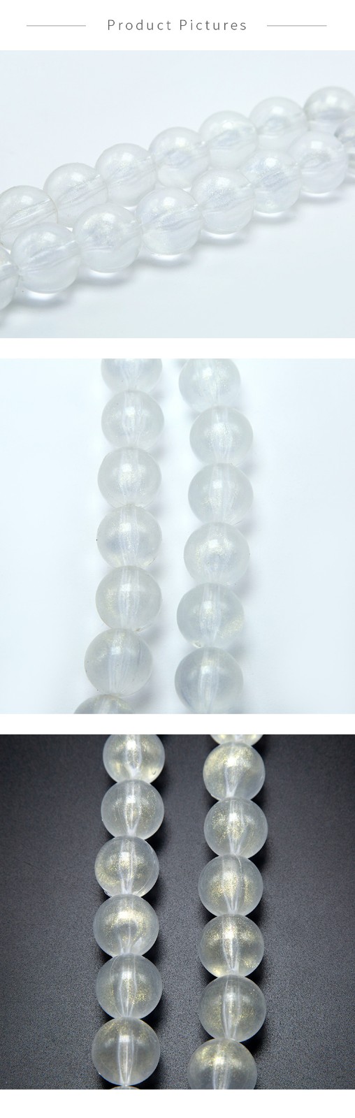 Round Acrylic Beads White with Gold Spot Luster Round Beads