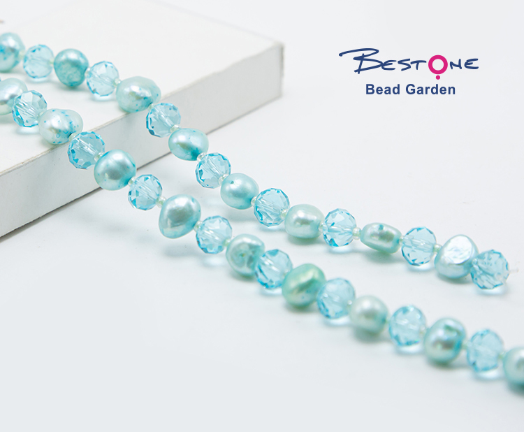 Blue Faceted Rondelle Glass Beads and Dyed Pearl Beads