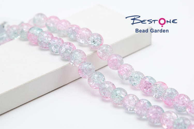 Pink and Blue Crackle Beads Round Glass Beads