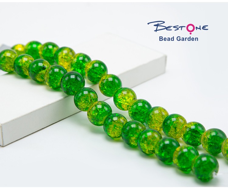 Crackle Glass Beads Yellow with Green  Round Glass Beads