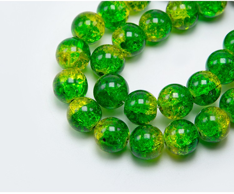 Crackle Glass Beads Yellow with Green  Round Glass Beads