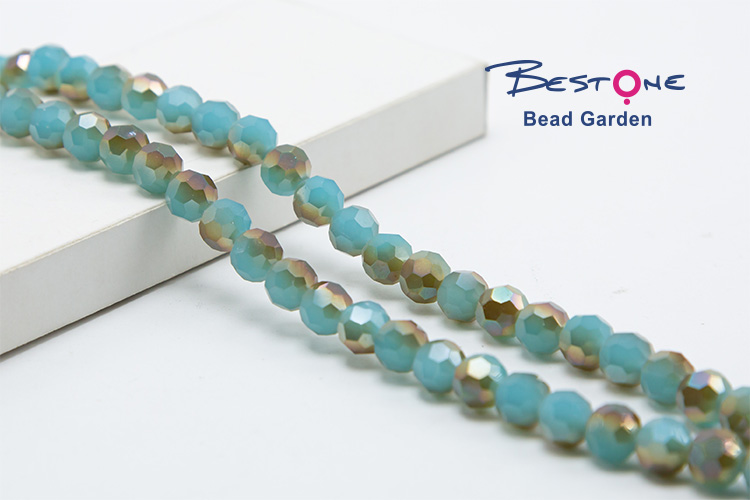 Opaque Blue with Half Gray Plated Faceted Round Glass Beads