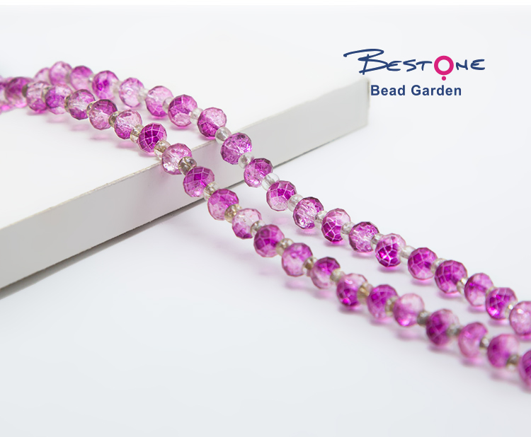 Purple with Pink Crackle Glass Beads Faceted Rondelle Glass Beads