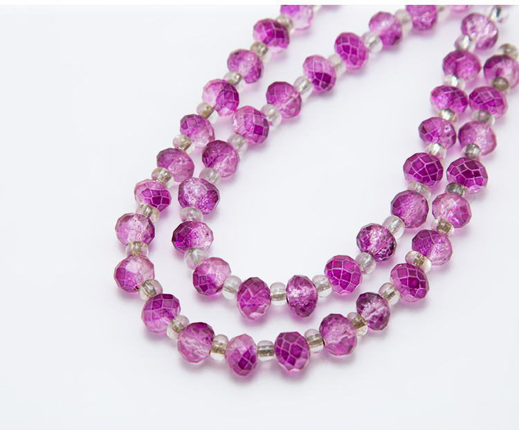 Purple with Pink Crackle Glass Beads Faceted Rondelle Glass Beads