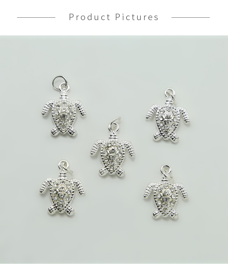 Silver Plated Turtle w/Rhinestones Charm