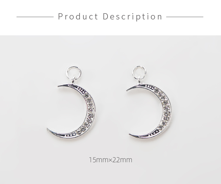 Moon w/Rhinestones Silver Plated Charm