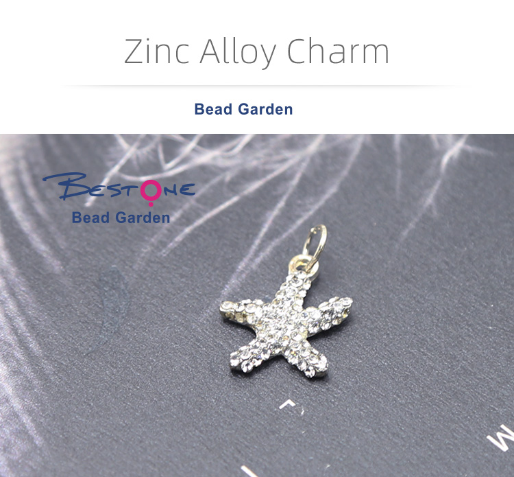 Starfish w/Rhinestones Silver Plated Charm