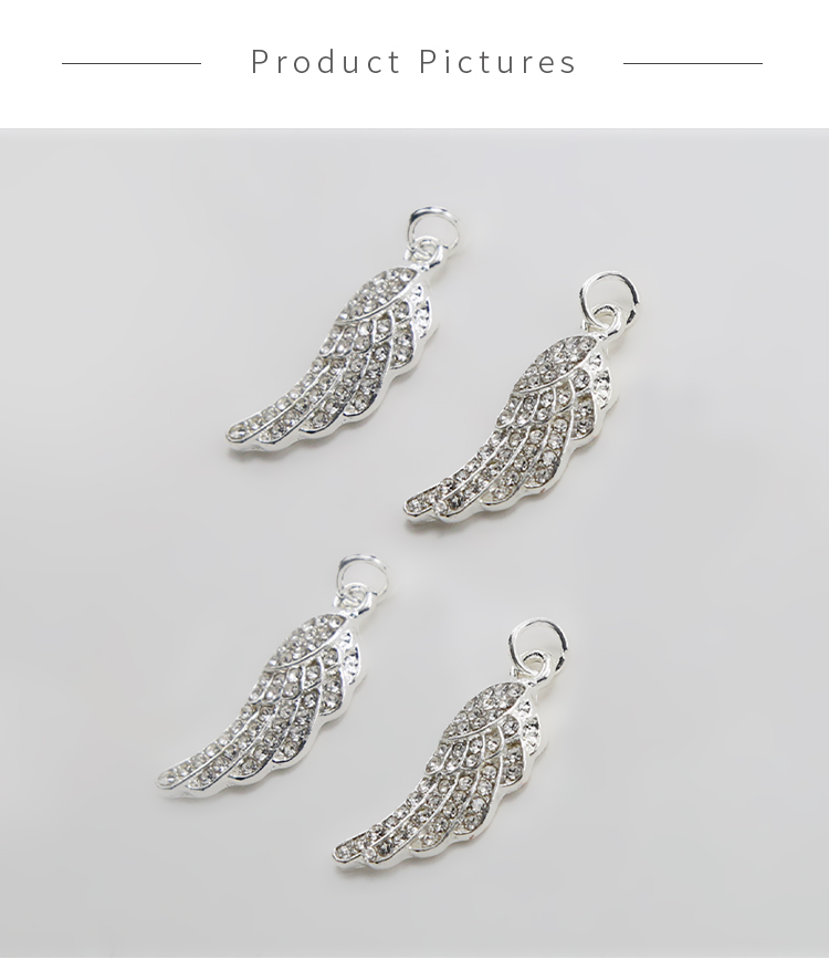 Wing w/Rhinestones Silver Plated Charm