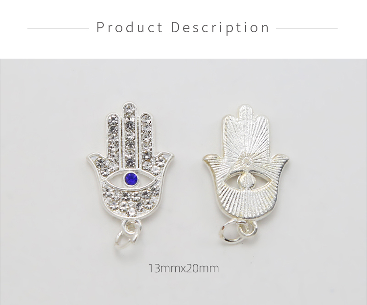 Hamsa Hand w/Rhinestones Silver Plated Charm