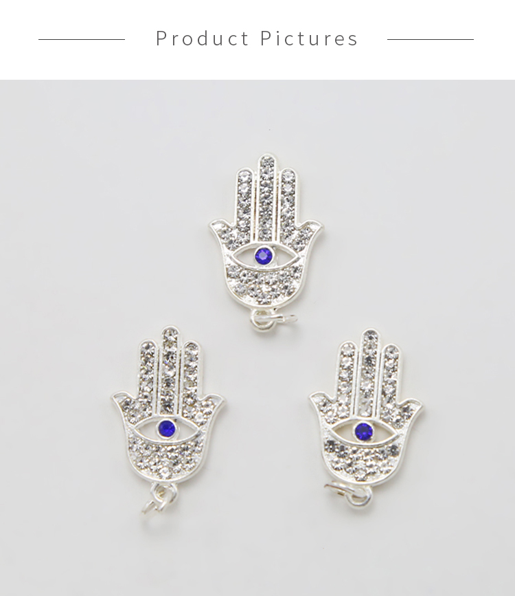 Hamsa Hand w/Rhinestones Silver Plated Charm