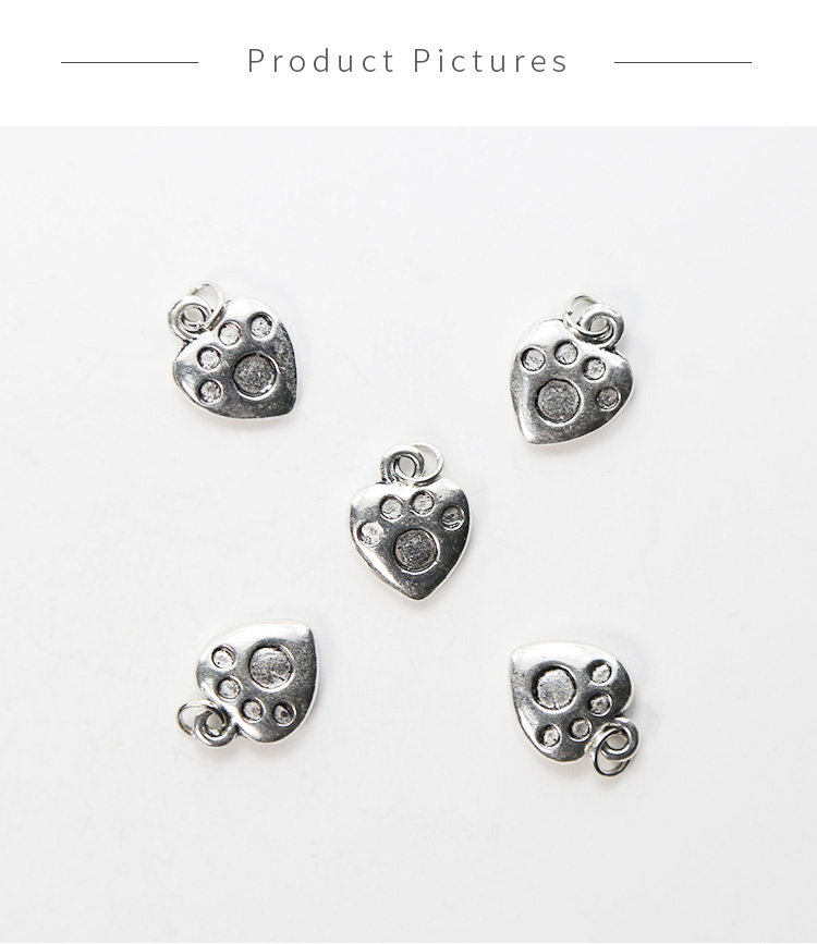 Paw Print Heart Antique Silver Charm