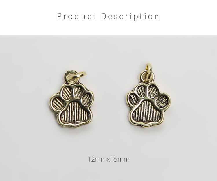 Paw Print 14K Real Antique Gold Plated Charm