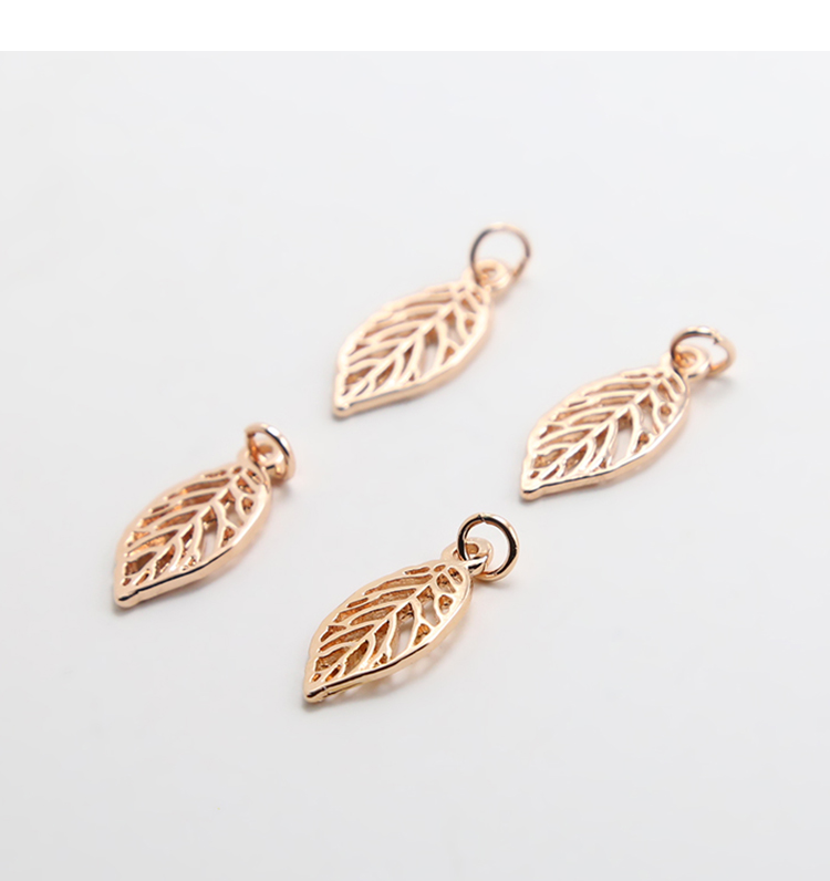 14K Real Rose Gold Plated Leaf Charm