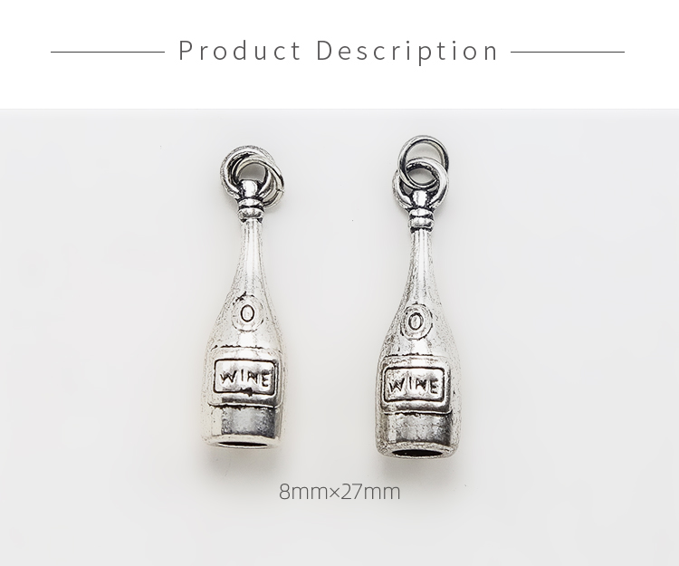 Wine Bottle Antique Silver Charm