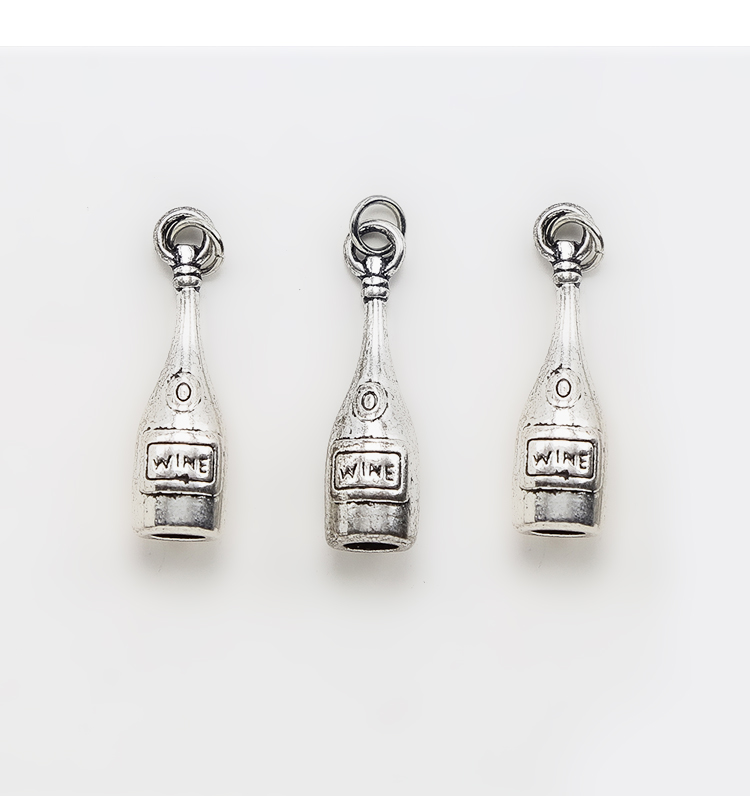 Wine Bottle Antique Silver Charm