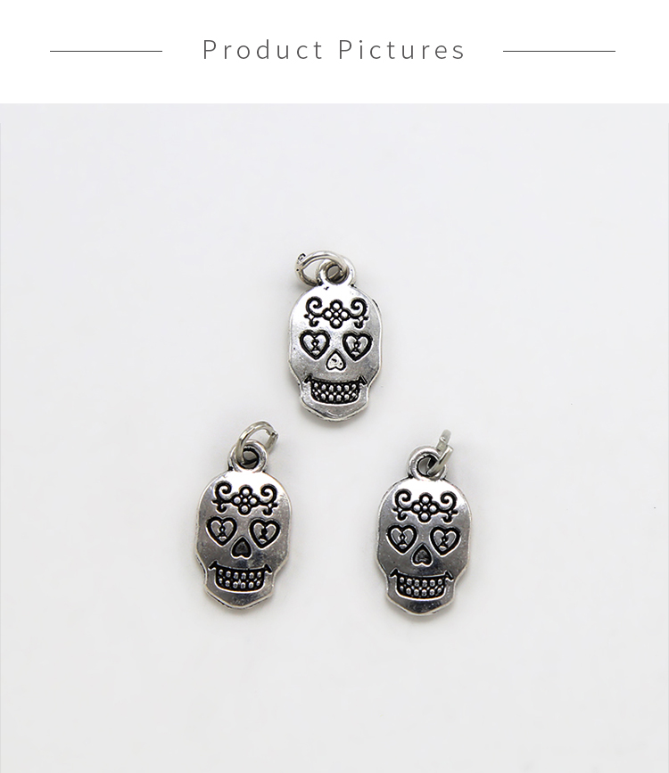 Skull Double Carved Antique Silver Charm