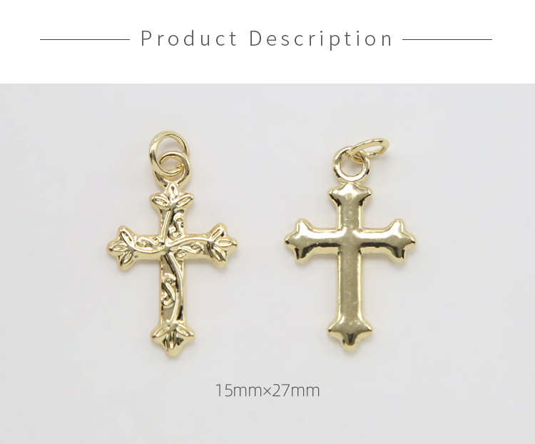 Cross With Flower 14K Real Gold Plated Charm