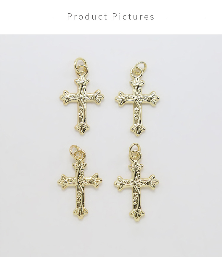 Cross With Flower 14K Real Gold Plated Charm