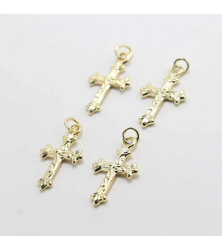 Cross With Flower 14K Real Gold Plated Charm