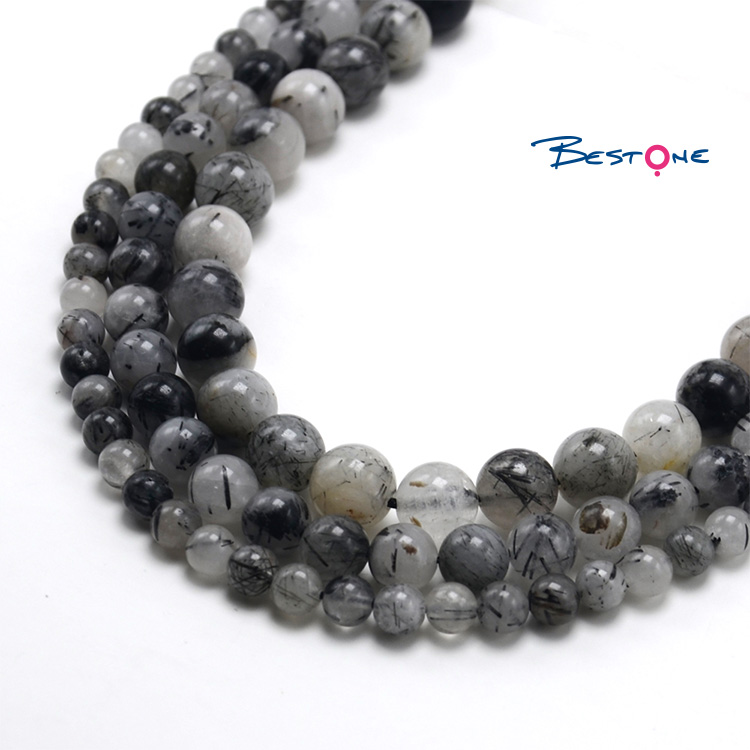 Black Rutilated Quartz Round Beads