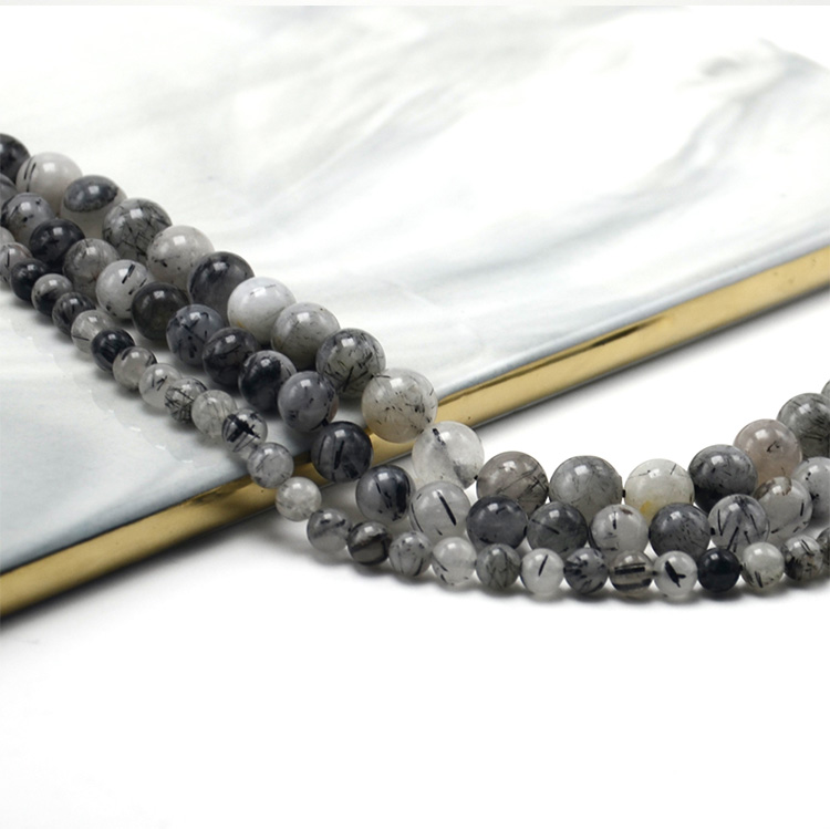 Black Rutilated Quartz Round Beads