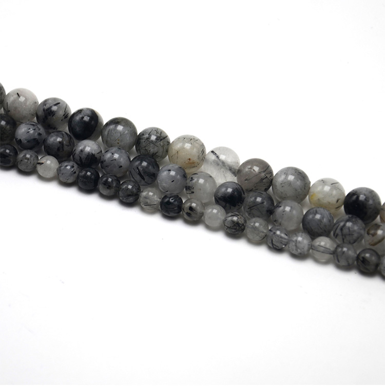 Black Rutilated Quartz Round Beads