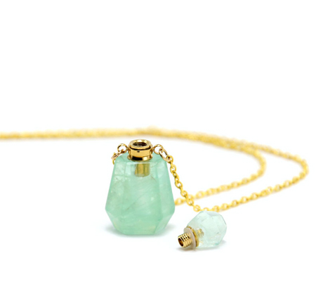 Natural Green Aventurine Essential Oil Bottle Necklace