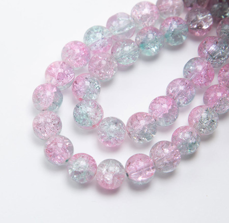 Pink and Blue Crackle Beads Round Glass Beads