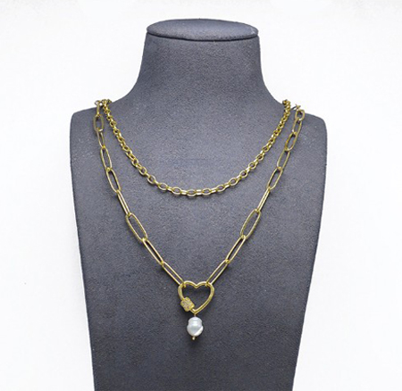 Heart Carabiner 2 Layer Gold Chian Necklace